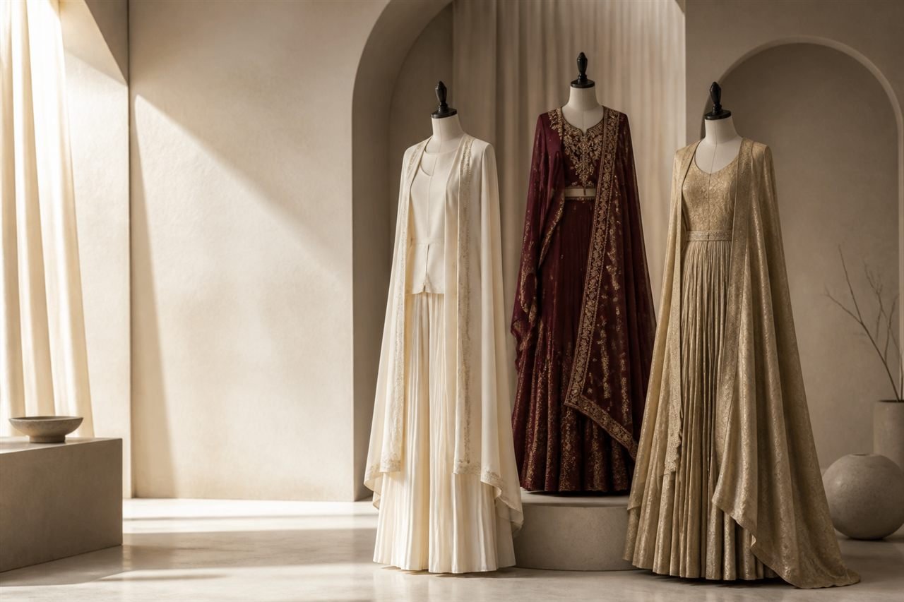 Ivory burgundy and gold boutique collection in an editorial studio