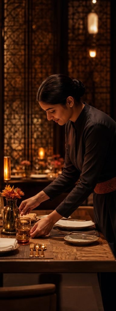 Restaurant host preparing a reserved table